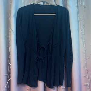 Women's Navy Tie-Front Lightweight Sweater